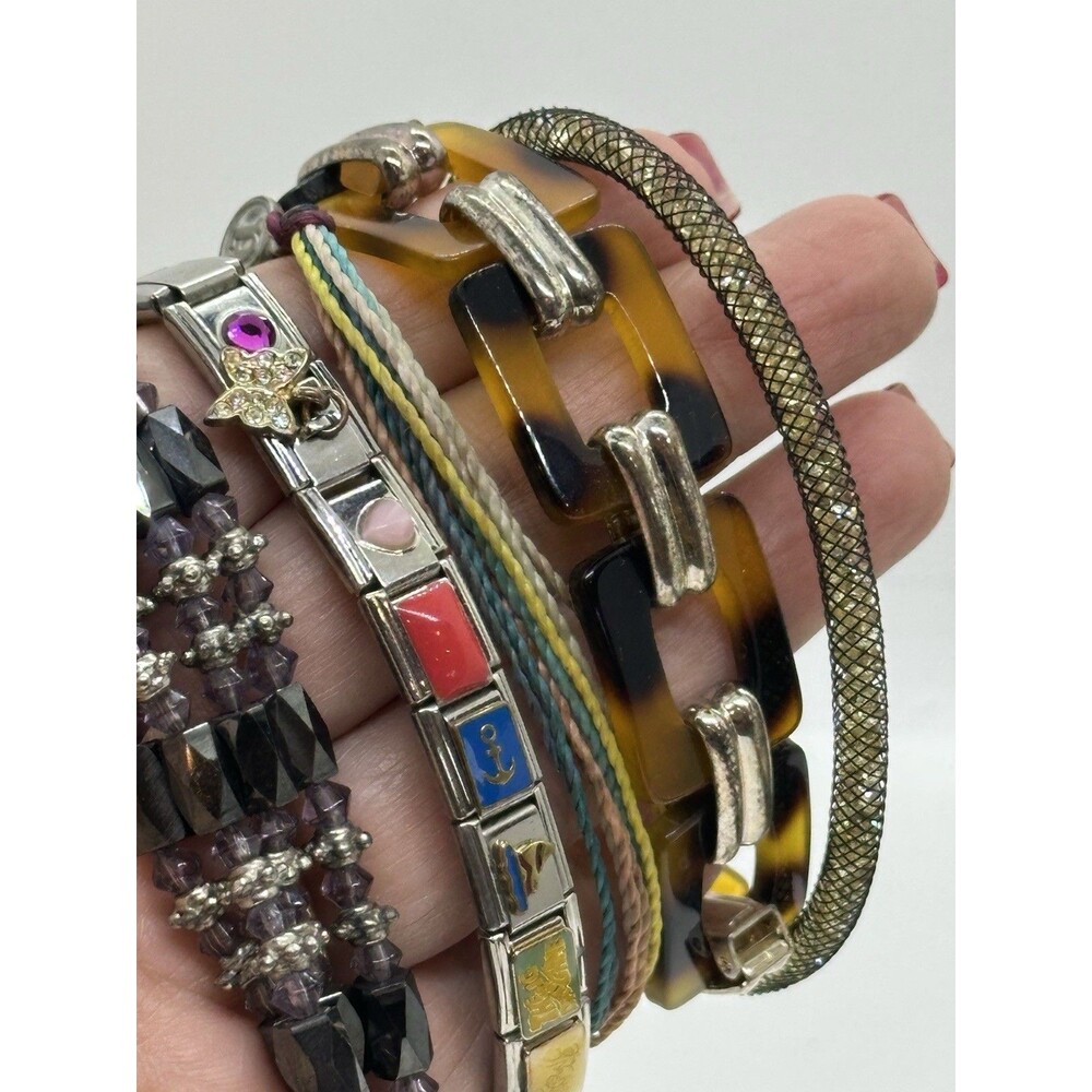 Mixed Bracelet Lot 5 Pc Acrylic Link Italian Charm Mesh Crystal Beaded Boho